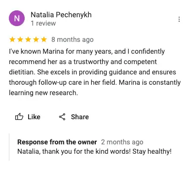 marina dietitian google review 1