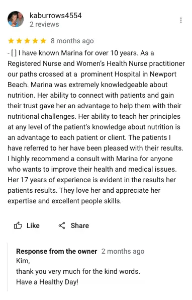 marina dietitian google review 2