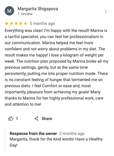 marina dietitian google review 3